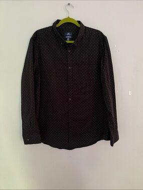 George Black Long-Sleeve Button-Down Shirt with White Micro Dots